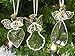 Angel Christmas Ornaments - Set of 3 - Crystal and Spun Glass with Gold Trim and Strings - Boxed Set - Religious Décor