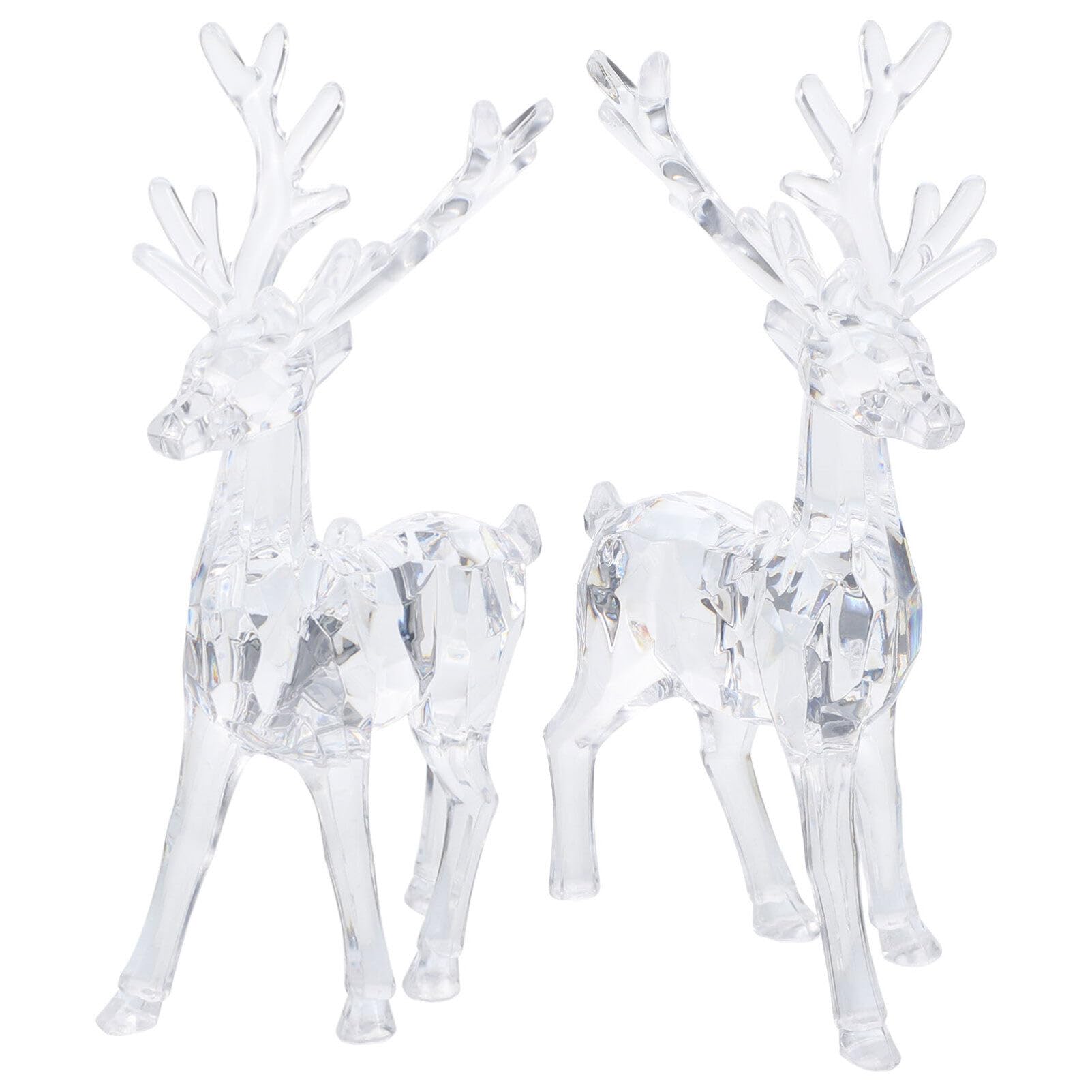 ifundom 2pcs Christmas Deer Figurine Acrylic Reindeer Figurines Standing Elk Statue Animal Ornaments for Christmas Home Office Desktop Decor