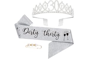 30th Birthday Sash and Tiara, Finally 30 Birthday Rhinestone Crown Birthday Gift for Girls 30th birthday decorations Silver