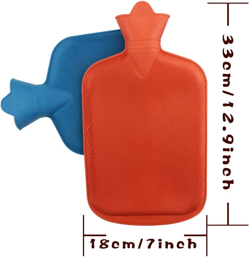WTSHOP 2 pack Premium Simple Rubber 2L Hot Water Bag(an orange one and a blue one),Great for Pain Relief,Hot and Cold Therapy,Natural Rubber BPA FREE-Durable Hot Water Bottle: Health & Personal Care