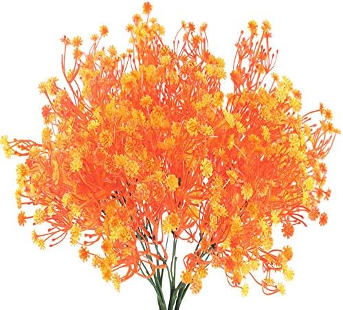 NAHUAA 4PCS Fake Baby's Breath Flower Outdoor Artificial Plants Faux Plastic Shrubs Floral Bouquets Arrangements for Home Kitchen Office Table Centerpieces Decorations (Orange)