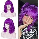 DWMGLP 14" Short Dark Purple Curly Wig For Women Girls Heat Resistant Fiber Wigs Halloween Cosplay Daily Party+Cap (Dark Purple)