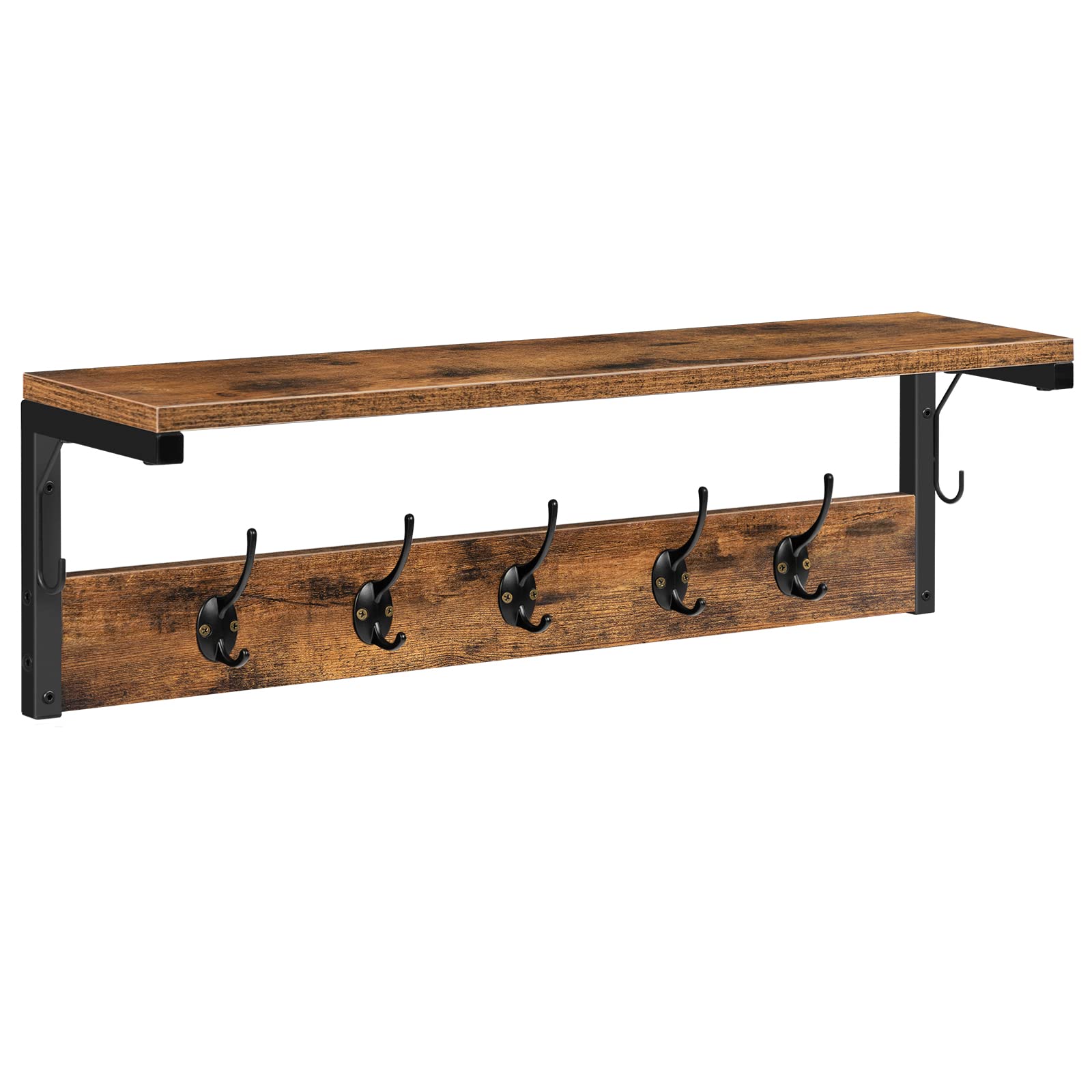 HOOBRO Coat Rack Shelf Wall Mounted, Coat Hook with 7 Hooks and Shelf, 70 cm Hallway Coat Rack, Wall Floating Shelves with Hat Rack, for Bathroom, Kitchen, Laundry Room, Rustic Brown EBF16YM01