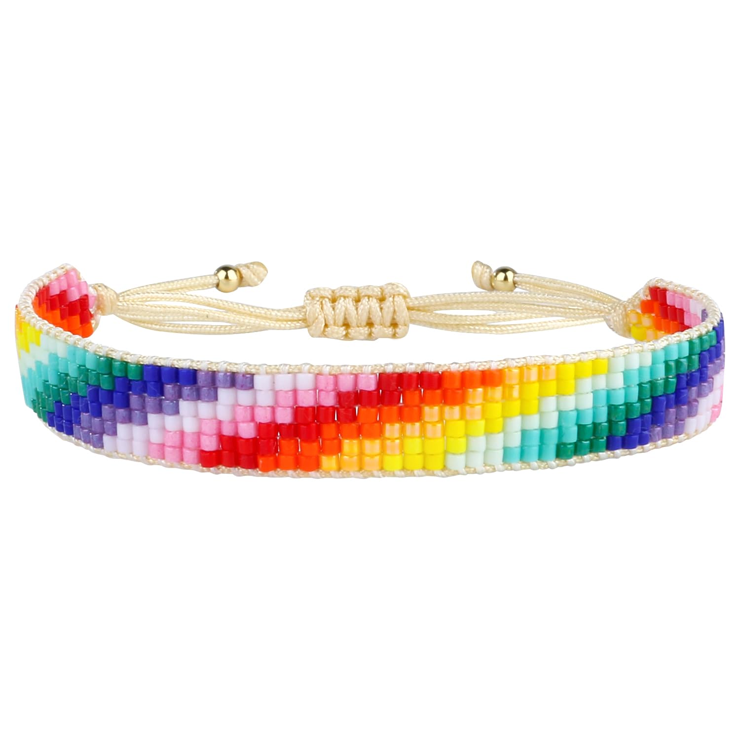 KELITCH Rainbow Wrap Bracelets Japan Miyuki Beaded Bracelets Handmade Braided Statement Jewelry (Rainbow 01F)