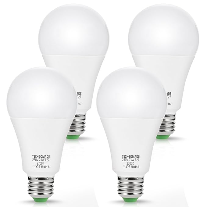 4 X 23W A65 E27 LED Lampen, TECHGOMADE Ersatz für 200W Glühlampen, 2500LM, Warmweiß 2700K, 240°Abstrahlwinkel, Energie sparen