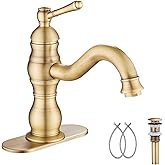 Antique Brass Bathroom Faucet GGStudy 360° Swivel Bathroom Vanity Faucet Single Handle One Hole Basin Matching Pop Up Drain with Overflow