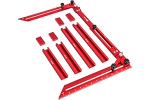 GOHELPER Stair Tread Template Tool, Stair Tread Gauge Measuring Tool Jig with Track, Angled Brace, Flip-Stop, Adjustable Length 16.7" to 62.6" Compatible with Many Types of Layout Projects