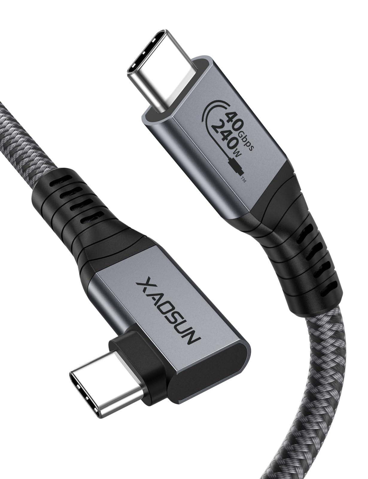XAOSUN 240W USB4 for Thunderbolt 4 Cable 1M, 40Gbps USB C Thunderbolt Cable 90 Degree [USB-IF Certified],8K@60Hz USBC Video Cable,Compatible with MacBook Pro,iPhone 16/17 Pro Max,iPad Pro,eGPU,SSD — image 1