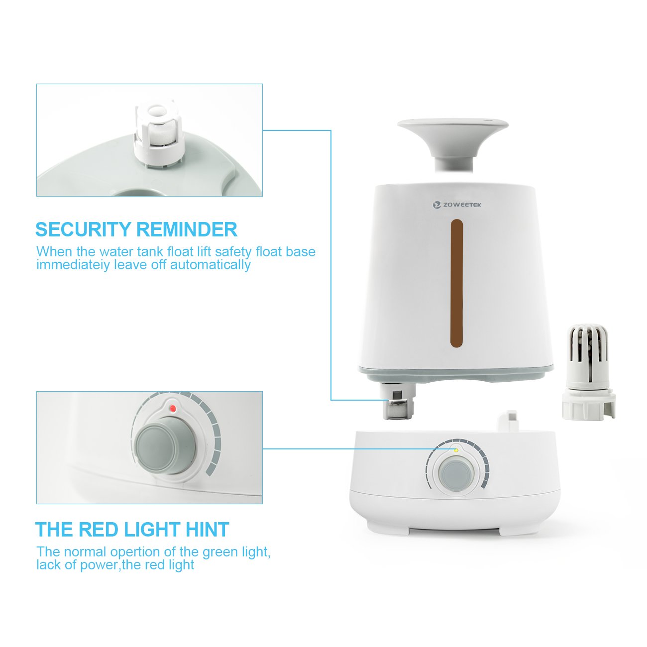 Zoweetek® Humidificador de Aromaterapia / Ultrasónico Cool Mist , Nivel Constante de Humedad, Control de Vapor, Temporizador Sin Ruido 3.5L