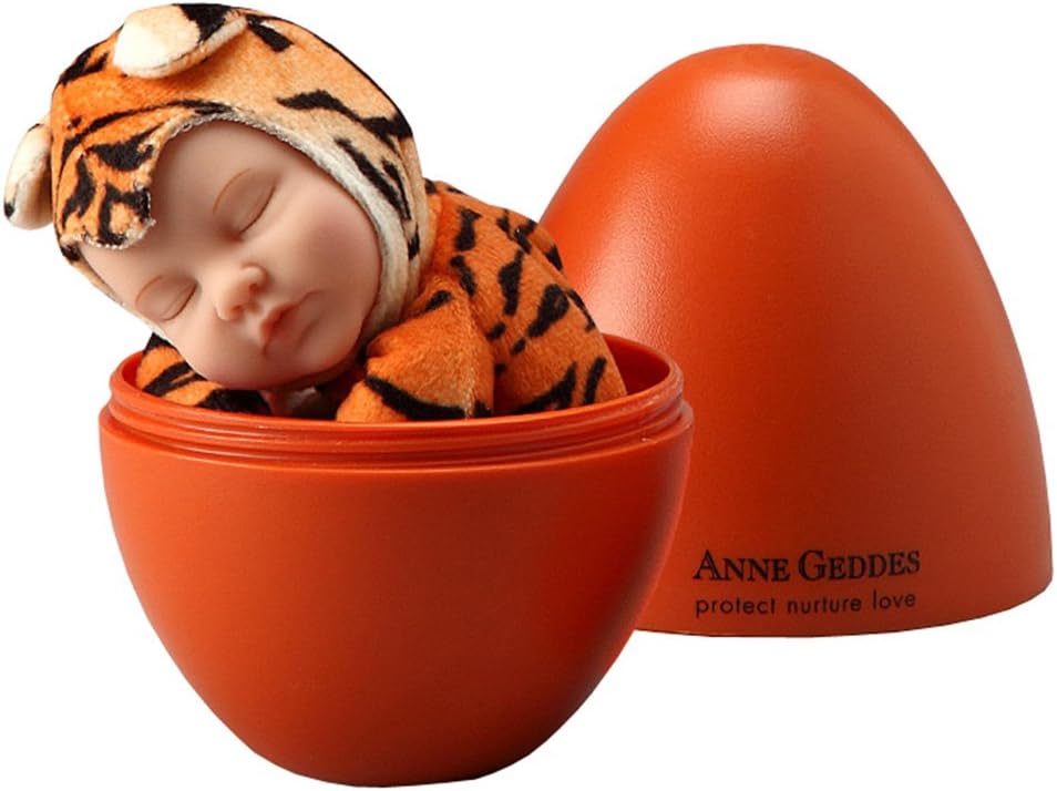 Anne Geddes 9in Plush Tiger Sleeping Baby Doll in Orange Egg