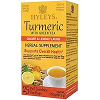Hyleys Turmeric Tea - Green Tea with Ginger and Lemon Flavor - 25 Tea Bags - (100% Natural, Sugar Free, Gluten Free and Non-G