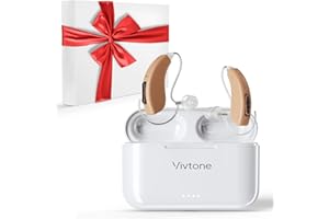 Vivtone Rechargeable Hearing Aids for Seniors Adults, Advanced Multi Channel Digital BTE Hearing Assist, with Recycle Charging Case for 125 Hrs Backup Power, Auto-On/Off, Pair, Lucid508-Beige