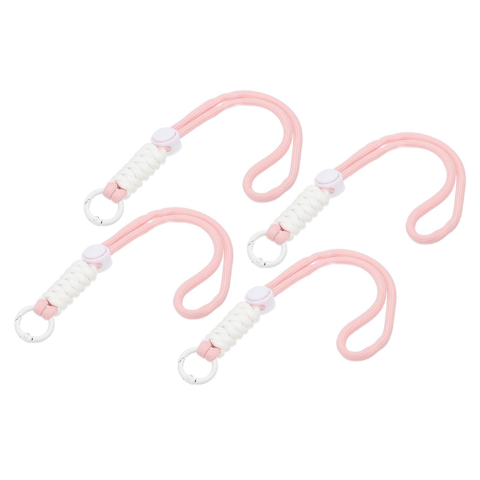 PATIKIL Paracord Lanyard Keychain, 4Pcs Cell Phone Keychain Rope Wrist Lanyards Braided Strap with Spring Ring for Hanging Key, Light Pink, White