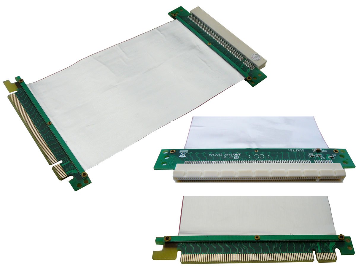 KALEA-INFORMATIQUE Riser-type PCI Express expansion cable. PCIe x16 connectors and 10cm shielded ribbon cable.