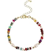 Frigotine Gold Gemstone Beaded Bracelets for Women, Trendy Boho Handmade Crystal Natural Stone Beads Bracelet Summer Beach Bohemian Jewelry Gift