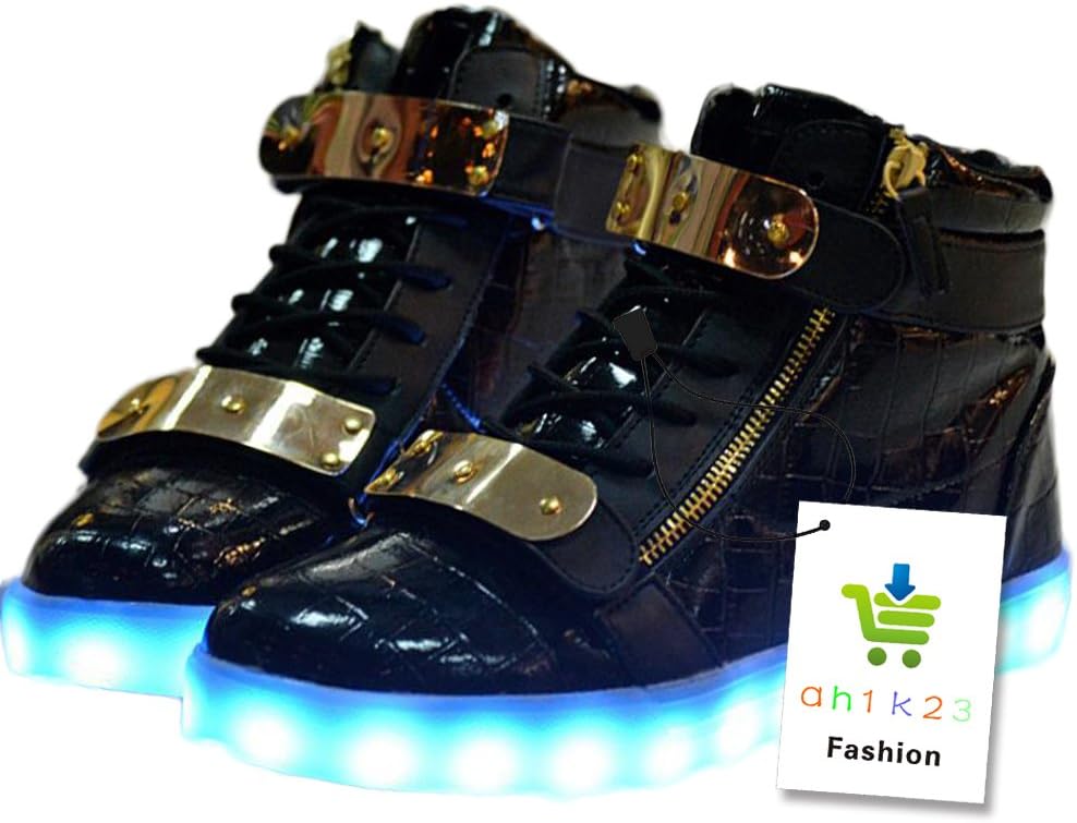 Black Women Men High Top USB Charging LED Shoes Flashing Sneakers