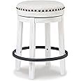 Signature Design by Ashley Valebeck 24" Counter Height Upholstered Swivel Stool, White & Black