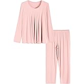 Latuza Women's Petite Long Sleeves Pajamas Set Petite Size Viscose Top and Pants