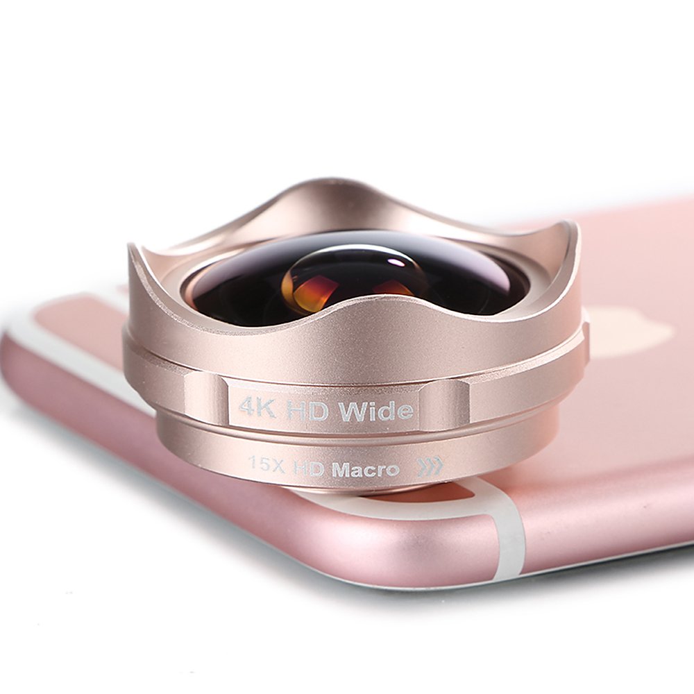 iPhone Lenses Kit - Universal 2 in 1 120°Wide Angle Lens & 15X Macro Lens, Cell Phone Camera Lens for iPhone 7/7 Plus/6s/6s Plus/6/5, Samsung Galaxy & More, Buy 1 Get 1 Free (Rose Gold)