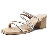 DREAM PAIRS Women's Strappy Heels Block Open Toe Low Heel Chunky Mules Sandals Dress Shoes