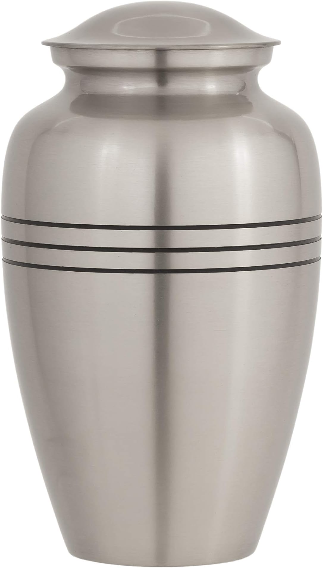 Enshrined Memorials Cremation Urn for Ashes - Zeus Series Affordable Solid Brass Metal Quality Handcrafted for Human Funeral Burial Large 10 inch & Keepsake Bundle, Silver Three Stripe Classic