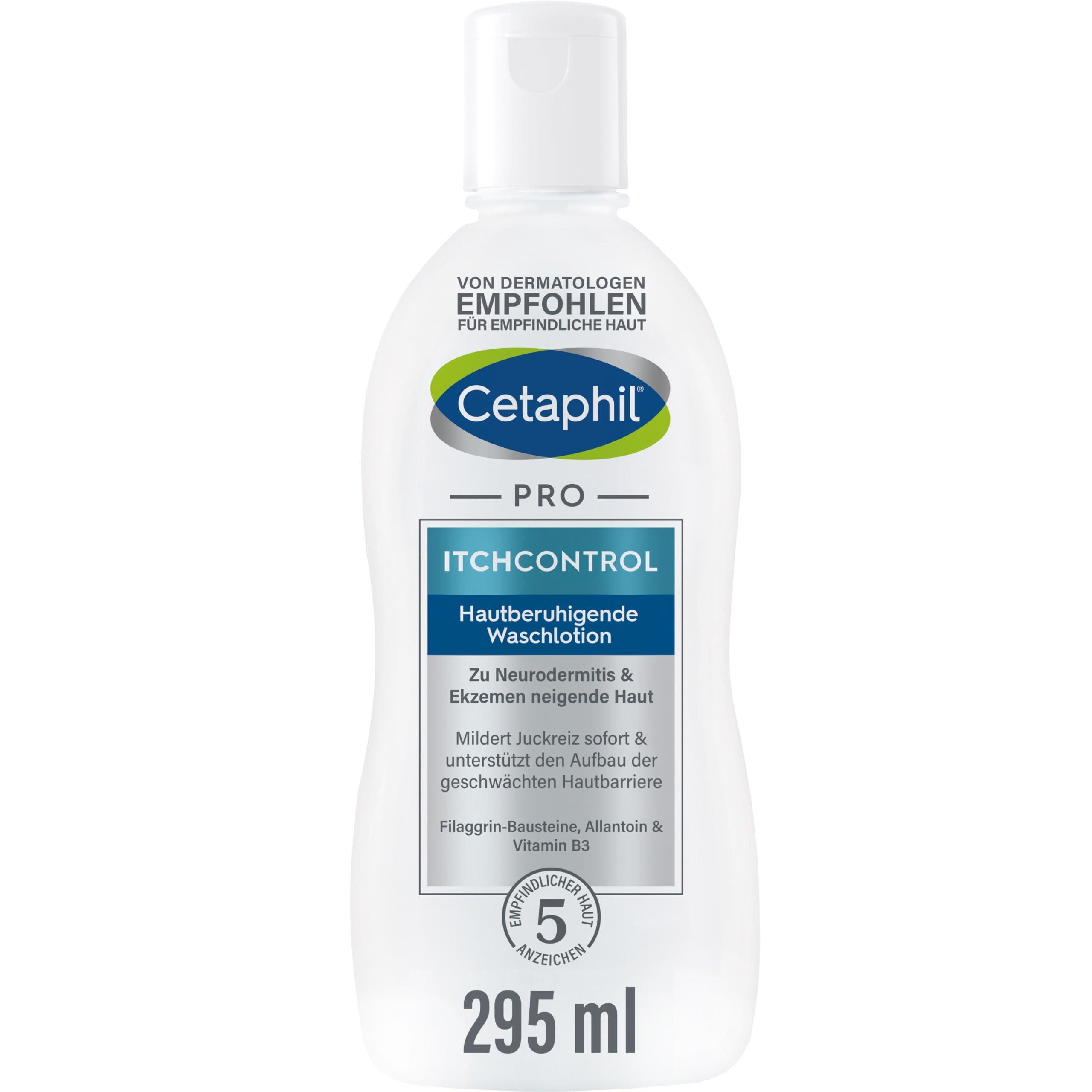 CETAPHIL Pro ItchControl Skin Soothing Wash Lotion, 295 ml, for Skin Prone to Eczema & Eczema, Gently Cleanses Foaming, Intensely Moisturises, Also for Sensitive Baby and Children's Skin