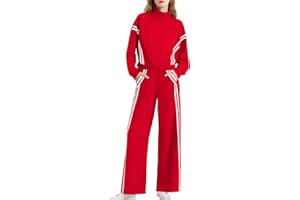 Casly Lamiit Women's 2 Piece Lounge Outfits Zip Up Sweat Set Contrast Striped Wide Leg Jogging Pants Travel Track Suit