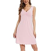 GYS Sleeveless Nightgowns for Women Soft Viscose Sleepwear Pleated Tank Sleep Shirts V Neck Pajama Dress