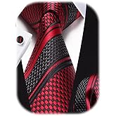 HISDERN Mens Ties Set Stripe Plaid Ties for Men and Pocket Square Cufflinks Formal Silk Necktie Wedding Business