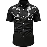 BEAUDRM Men's Vintage Western Cowboy Shirt Graphic Country Shirts Short Sleeve Retro 70s Hippie Top Cowboys Costume