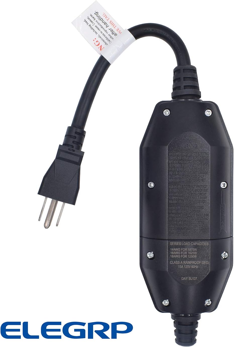 ELEGRP G1215CA Auto Reset Inline GFCI Replacement Plug Assembly 15 Amp 3 Wires 3-Prongs NEMA 5-15P Grounding for Power Pressure Washer, Pool Pump and More, UL Listed (1 Pack, Black) - - 