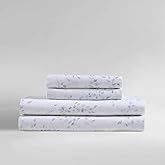 Calvin Klein - Queen Bed Sheets, Silky Smooth Sateen Cotton Bedding Set with Deep Pockets, Oeko-TEX Certified (Airy Botanical Blue, Queen)