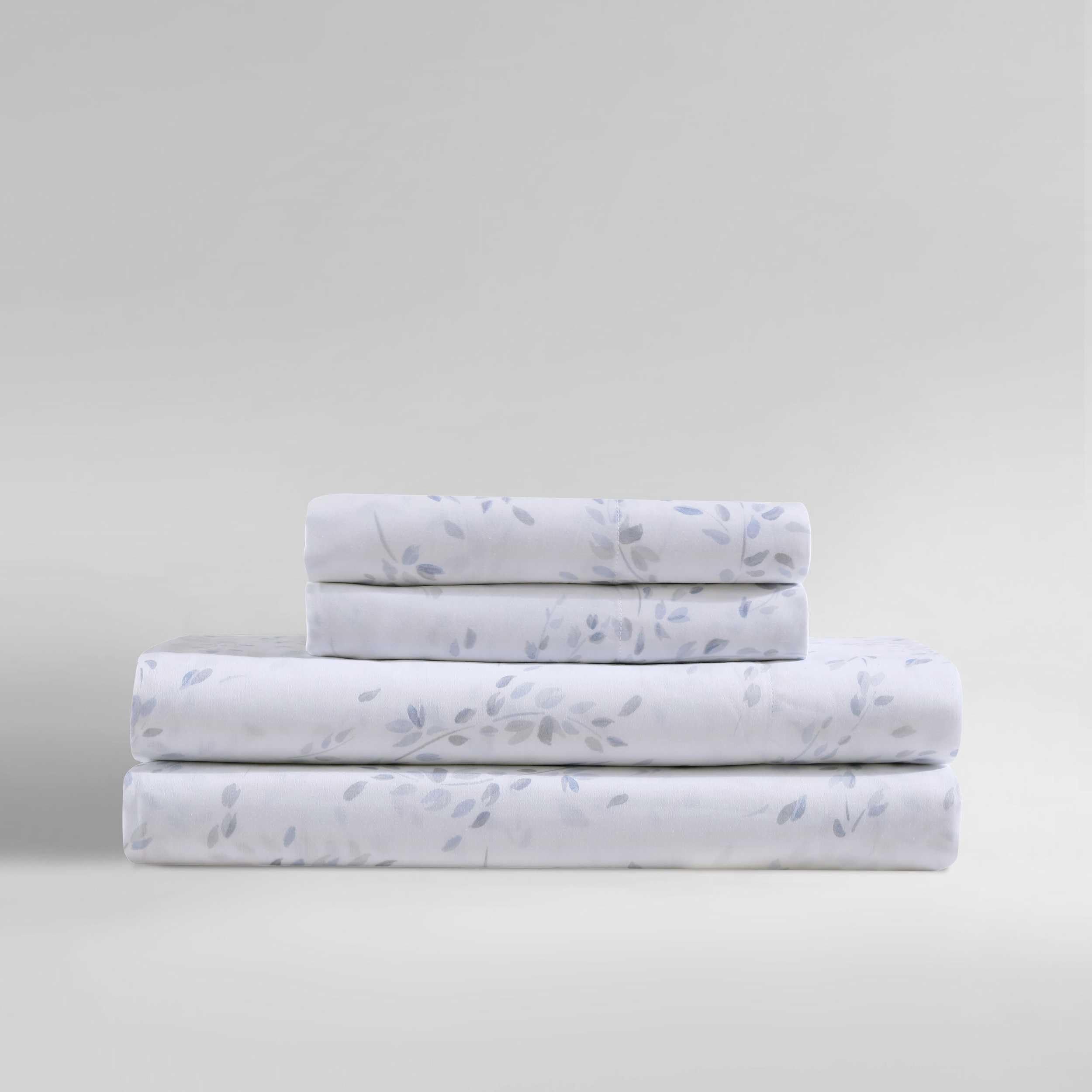 Photo 1 of Calvin Klein - King Bed Sheets, Silky Smooth Sateen Cotton Bedding Set with Deep Pockets, Oeko-TEX Certified (Airy Botanical Blue, King)