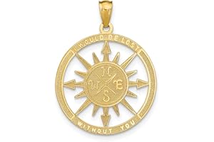 SONIA JEWELS Solid 14k Yellow Gold Men's Lost Without You Compass Brushed Matte Finish Pendant Charm 27mm
