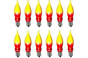 GOOTHY 12 Pack C18 Red and Yellow Christmas Flame Candle Lights Bulb, E12 Candelabra Base Flame Shaped Incandescent Replacement Bulbs for Christmas Window Candles, Chandelier, Outdoor String Lights Decor