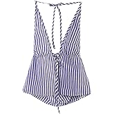 SweatyRocks Women's Sexy Striped Tie Front Halter Tops Sleeveless Drawstring Summer Cami Tops