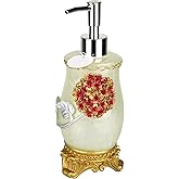 Vintage Soap Dispenser for Bathroom - Resin - Antique Lotion Hand Dispenser with Hydrangea Flower Decor (10 oz/300 ml, Pearl White)