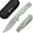 SENCUT Crowley Pocket Knife Button Lock Folding Knife for EDC, Natural G10 Handle Stonewashed D2 Blade Foldable Knife with Clip, Everyday Carry Knife for Men Women, Indoor Outdoor Gift S21012-1