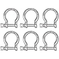 SHONAN 1/4" Small Bow Shackles, Marine Grade D Ring Shackle, 6 Pcs Stainless Steel Shackles Screw Shackles for Chain or Strap, 480 Lbs Capacity