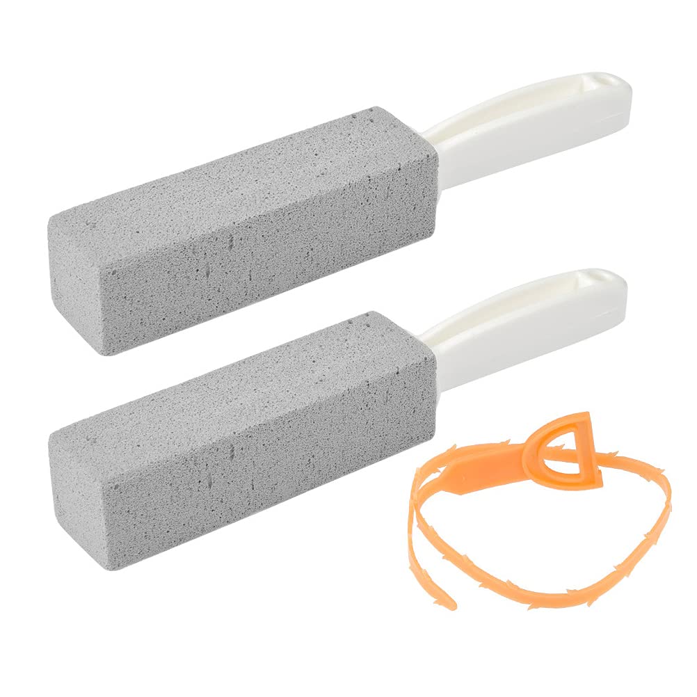FOCCTS 2 Pcs Foot Care/Toilet Pumice Cleaning Stone with Handle Dead Hard Skin Callus Remover and Clean Hard Water Ring Rust Stain of Toilet/Bathtub with Extra Drain Snake Pipe Cleaner