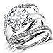 Platinum Plated Bridal Set - Round Cut Cubic Zirconia Rings Women Engagement Ring Set with Wedding Band