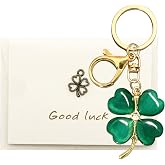 MatFirsmo Four Leaf Clover Keychain, Exquisite Lucky Four Leaves Clover Crystal Keychain with Blessing Card, Good Luck Charms Keychain for Women