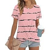Addtoo Women's Summer 2026 Casual Tunic Wavy Short Sleeve Blouse Front Twist Tops Tee For Leggings
