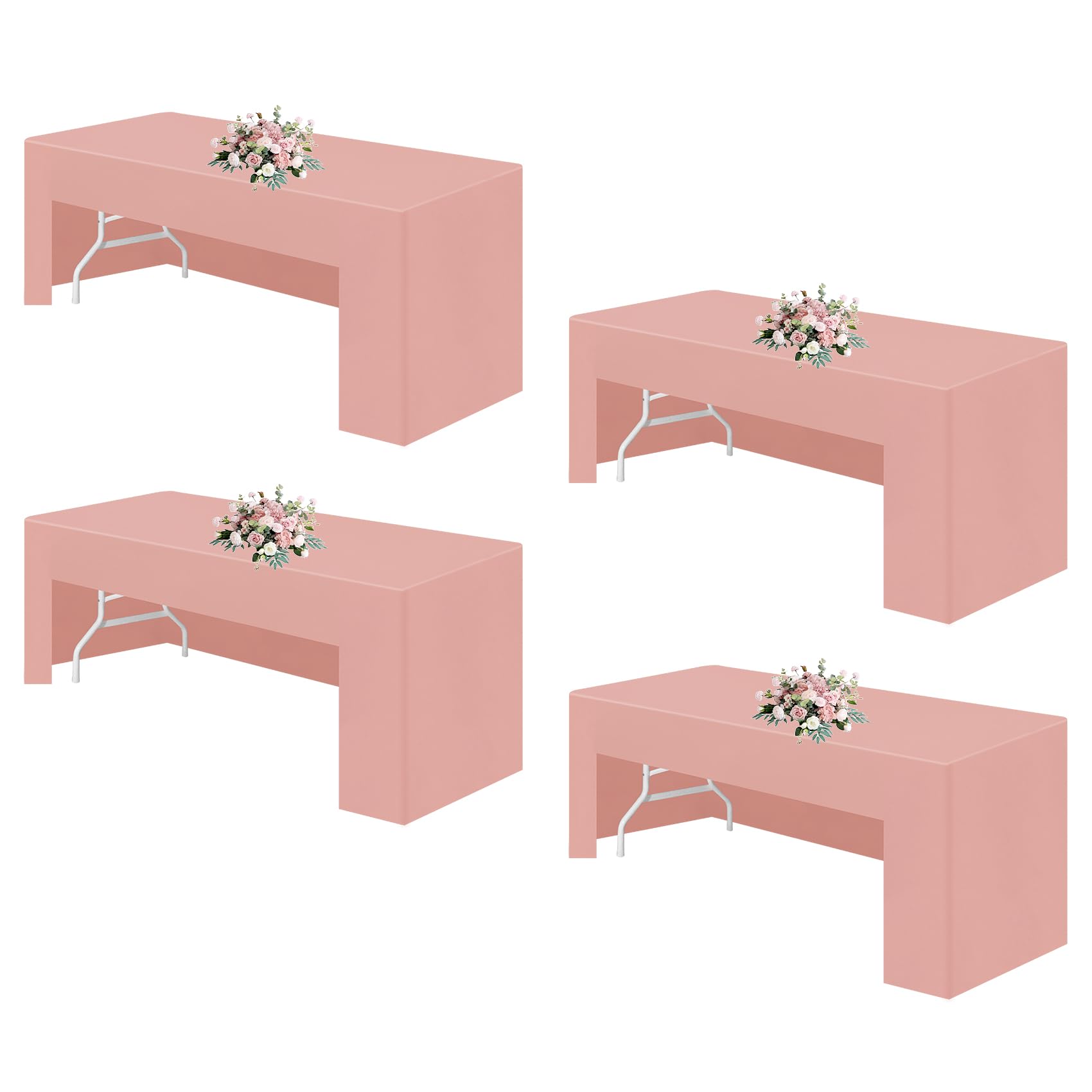 Photo 1 of 4 Pack 72 x 30 Inch Open Back Fitted Tablecloth Rectangle Table Fitted for 6 Ft Folding Tables Polyester Table Cover for Trade Show, Display, Parties, Craft Show, Convention, Book Fair (Dusty Rose)