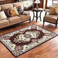 LISIBOOO Oriental Traditional Floral Area Rugs, Thick Soft Non Slip Large Carpet, for Living Room Dining Room Bedroom Sitting Room Entryway Hallway Doorway (3