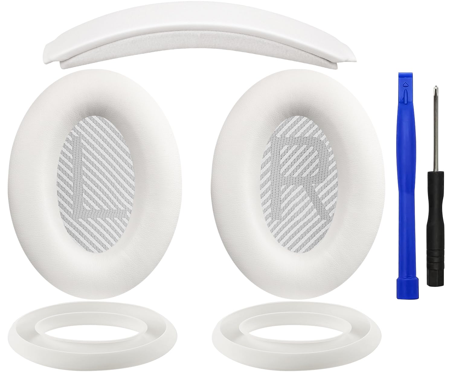 SOULWIT Ear Pads Cushions + Headband + Silicone Earpads Cover Protector, Replacement Kit for Bose QuietComfort 35 QC35, QC35 ii Over-Ear Headphones - White