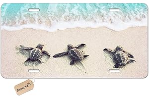 Amcove License Plate Baby Sea Turtles Decorative Car Front License Plate,Vanity Tag,Metal Car Plate,Aluminum Novelty License Plate,6 X 12 Inch (4 Holes)