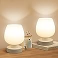 Touch Bedside Table Lamp Set of 2 - Small Modern Table Lamp for Bedroom Living Room Nightstand, 3-Way Dimable Desk lamp with White Opal Glass Lamp Shade, 2700K LED Bulb, Simple Design Home Decor
