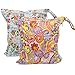 Baby Wet Bag Dry Bag Splice Cloth Diaper Wet Bags Waterproof Small Size with Zipper Snap Handle Pack of 2 (Flower and Candy Ice Cream)