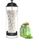 10.8 Inch Straw Holder for Standard Size Drinking Straws with Lid Black | Acrylic Plastic Straw Dispenser for Counter(Straws Not Include)